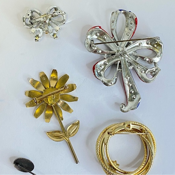 Vintage Jewelry Lot Elgin Brooch Pin Clip Rhinestone Enamel Floral Estate 10pc - Picture 10 of 10